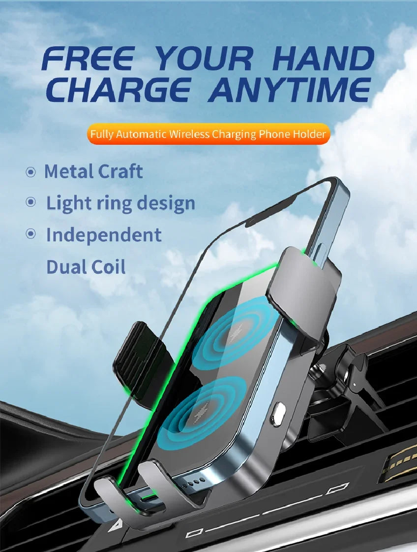Wireless Charger Car Stand Phone Holder Dual Coil Fast Charging Station For Samsung Z Flip 4 3 2 S21 S20 S10 iPhone 15 14 13 12