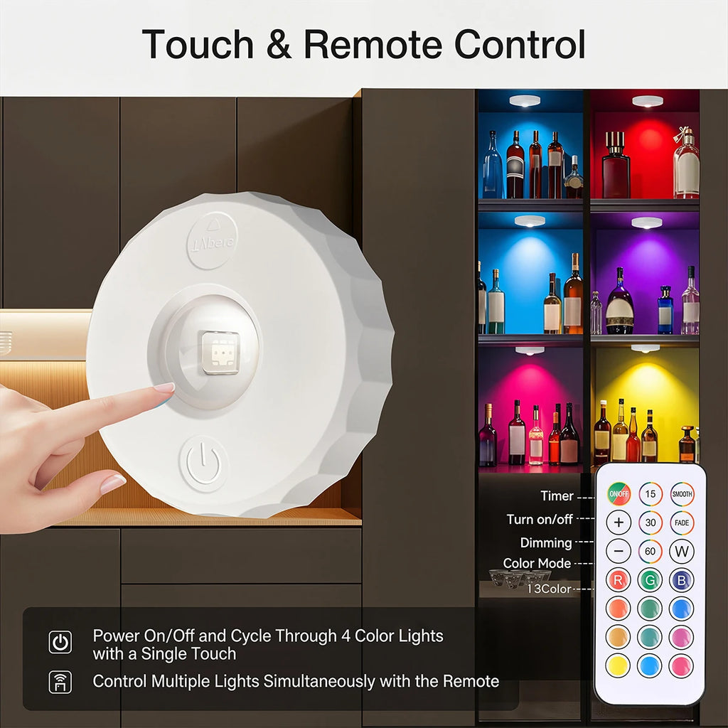 RGB LED Under Cabinet Lights with Remote Control USB Rechargeable Wireless Dimmable Night Lamp LED Light for Home Wardrobe Light