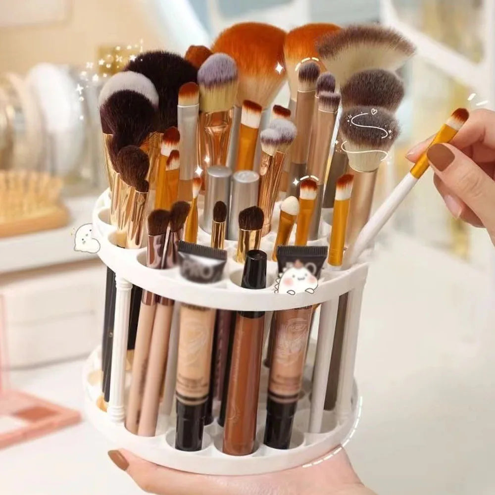 360° Rotating Brush Holder - Sleek White Plastic Organizer Large Capacity Makeup Brush Storage Bucket, Multi-Functional Rack