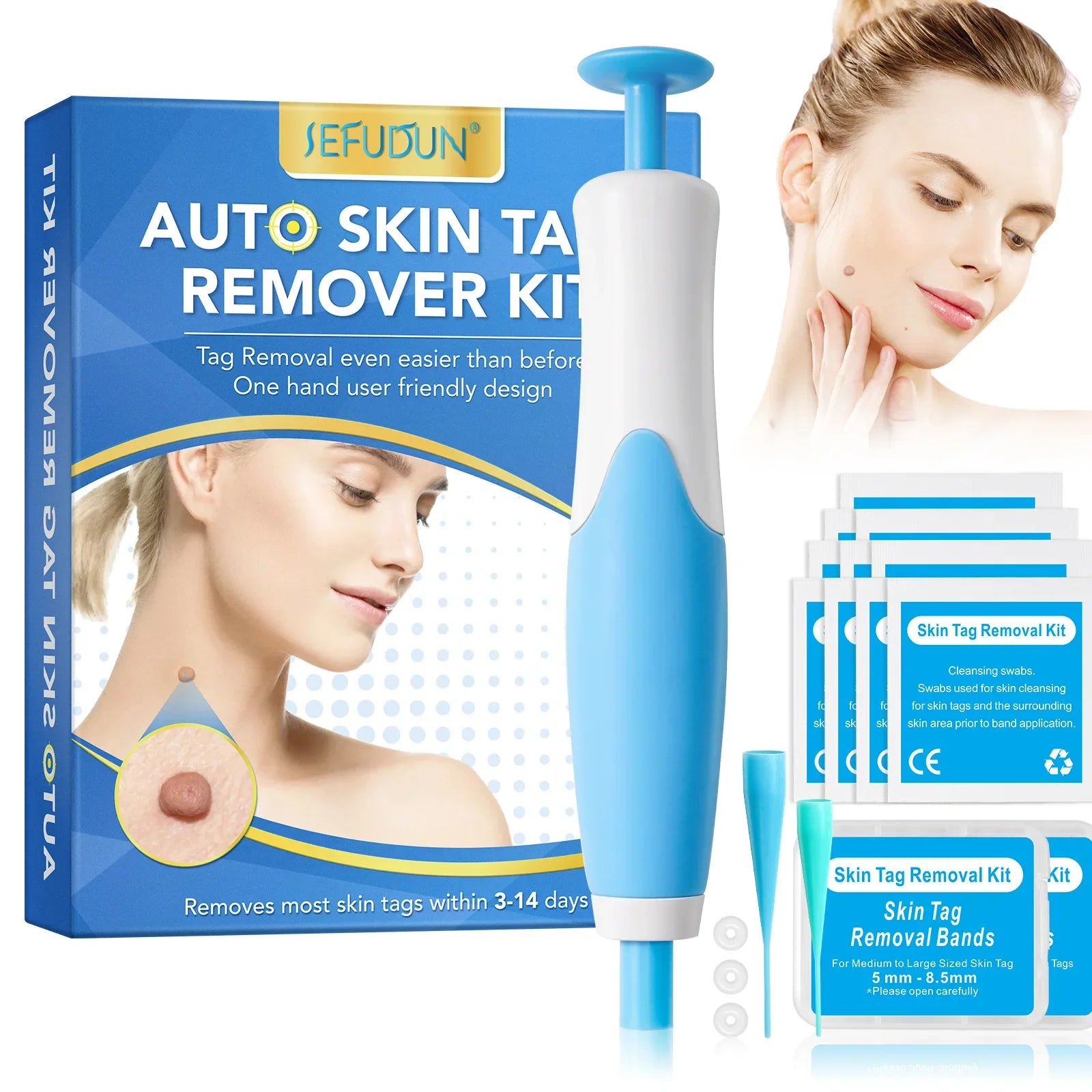 Auto Skin Tag Mole Wart Removal Face Skin Care Body Kit Painless Cleaning Tool Wart Dot Treatment for 2-8mm Beauty Health 2 In1