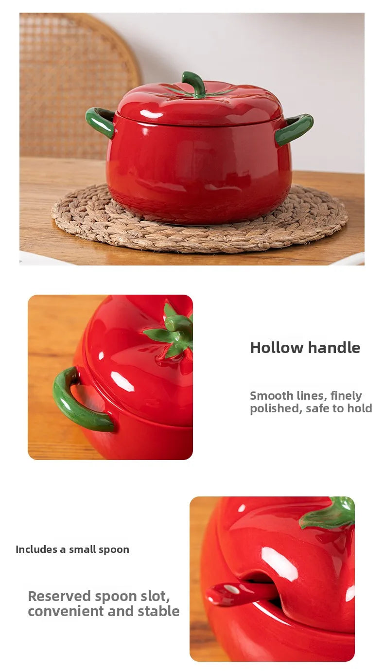 Double-Eared Ceramic Soup Bowl with Lid for Home Use Instant Noodles Bowl Lychee Noodles Special Utensils Student Dormitory
