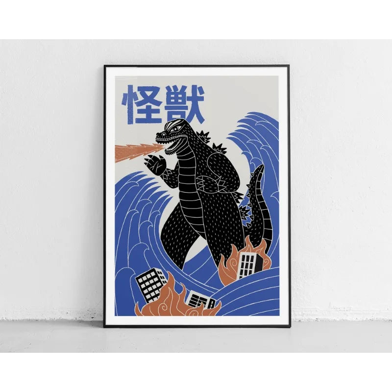 Japanese Contemporary Tokyo Art Canvas Poster Sunrise Wave Mount Fuji Monster Wall Art Prints for Modern Living Room Home Decor