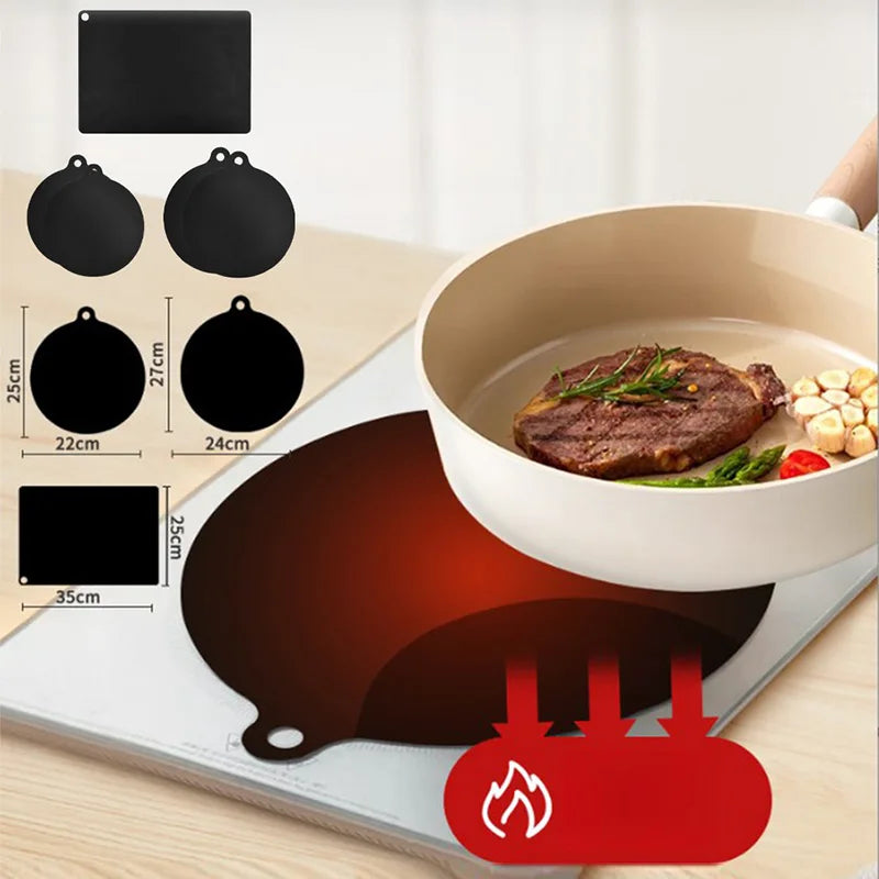 5PCS Induction Cooktop Black Protector Set Heat Resistant Electromagnetic Stove Protection Rectangular Round Mat For Kitchen Pot
