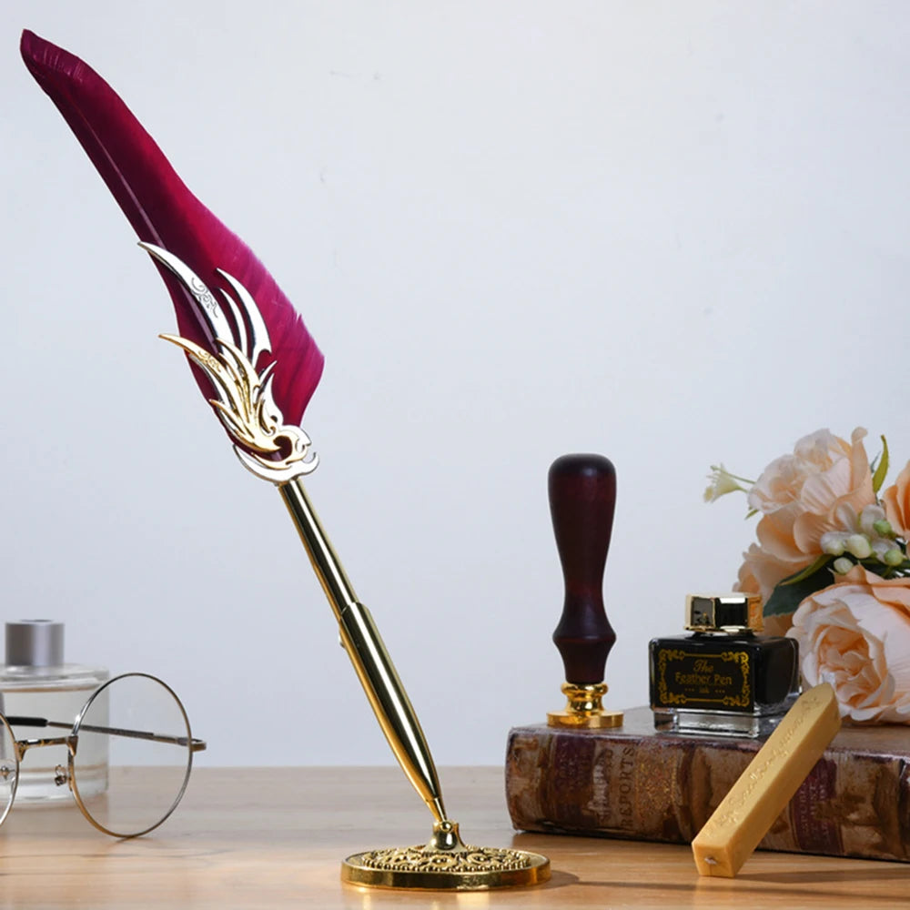 Quill Pen and Ink Set Retro Feather Dip Ink