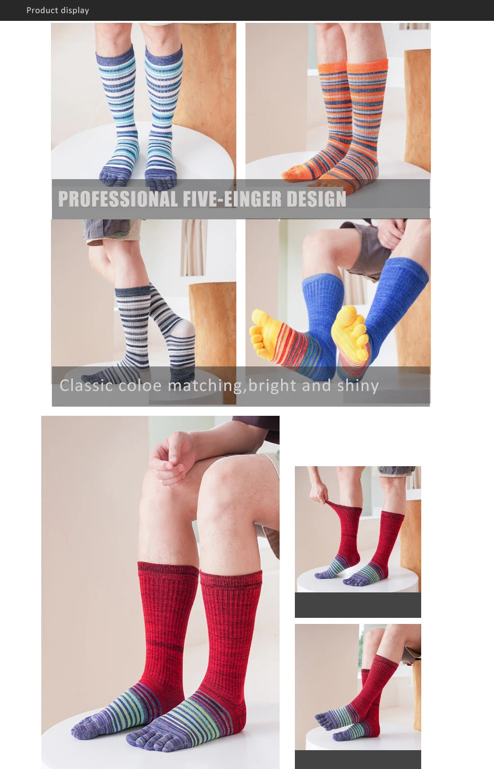 1/6 Pairs Man Toe Socks Long Plus Large Size Cotton Colorful Striped Compression Sport Fitness Happy 5 Finger Calf Socks EU40-46