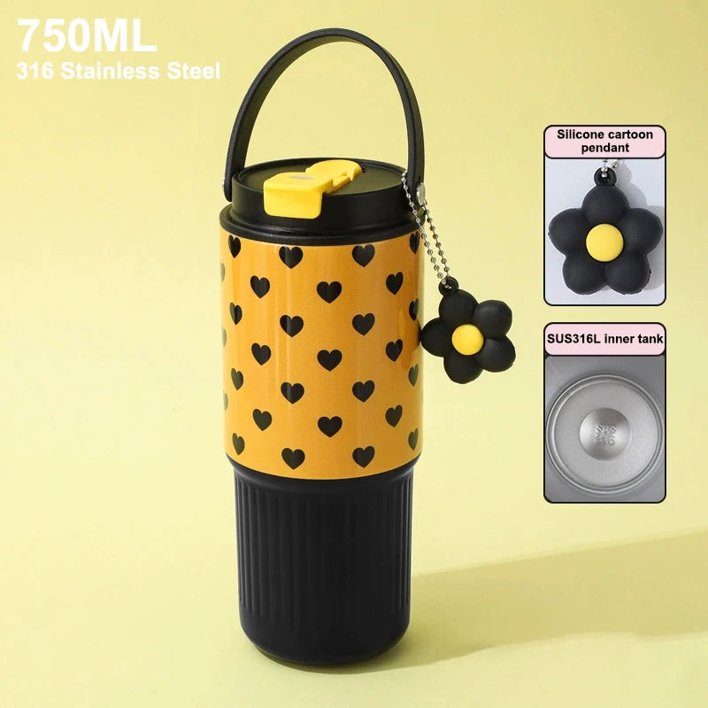 Portable Thermos Cup Gift For Woman Girl Cute Tumbler 750ML Water Bottle 316 Stainless Steel Vacuum Thermos Bottle Insulated