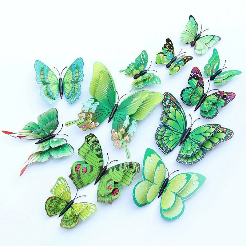 12Pcs Double Layer 3D Butterfly Wall Stickers Home Room Decor Butterflies For Wedding Decoration Magnet Fridge Decals