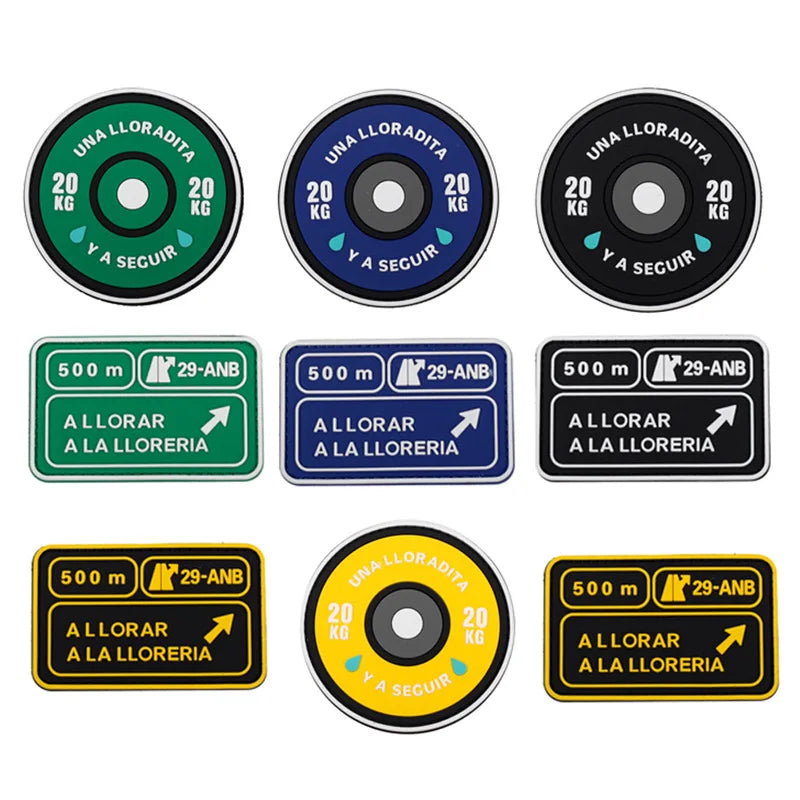 20kg Strength Lifting Barbell 500m A Llorar A Dar Por Patch PVC Emblem With Hook Fastening For Backpack Cap Vest Helmet Uniform