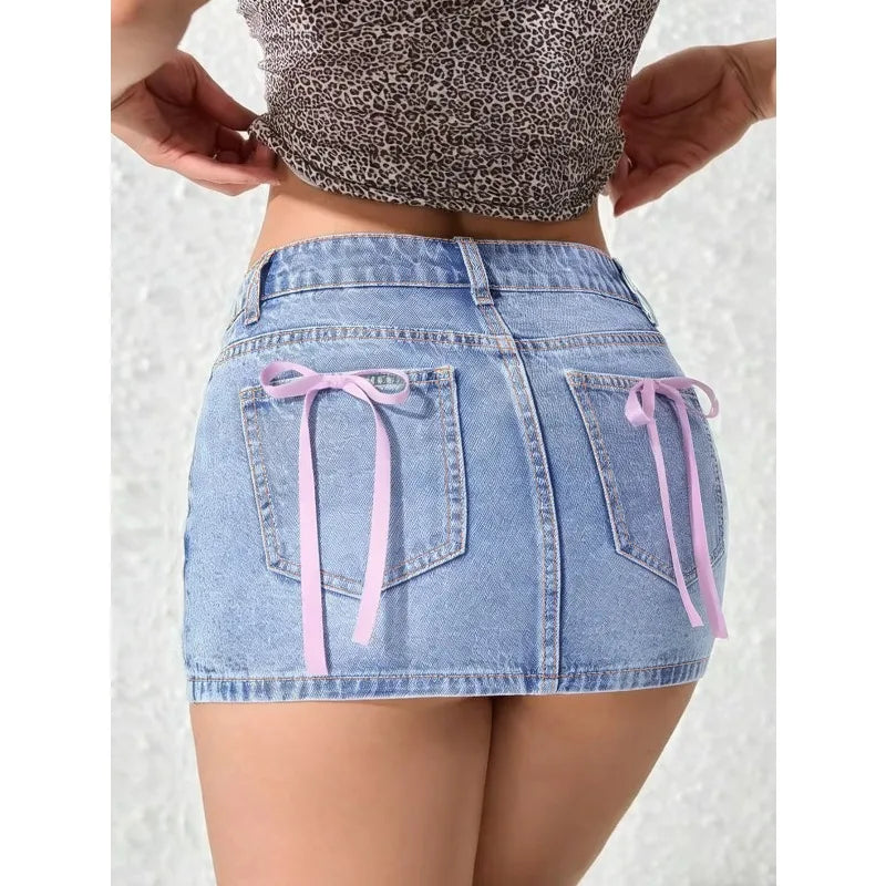 Women's Y2K Light Blue Denim Mini Skirt High Waist A-Line Skirt