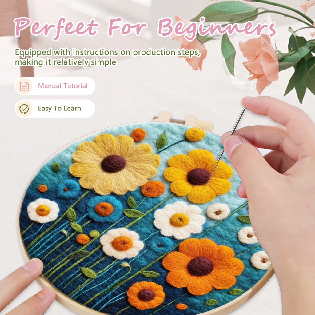 CHENISTORY the Spring Festival Wool Felting Painting Painting With Frame Kit For Beginner Handmade Felt Needles, Foam Pad,Cloth