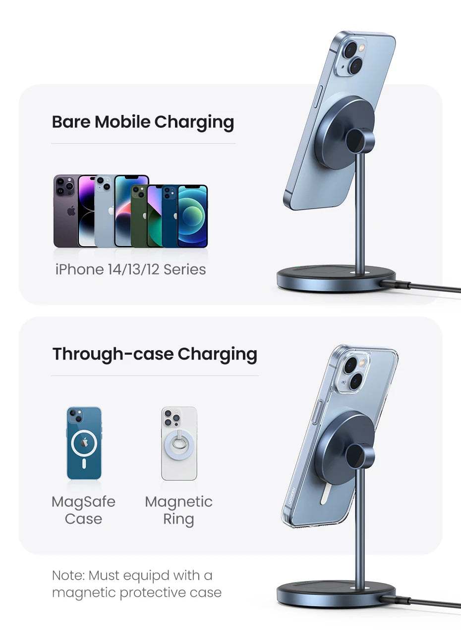 UGREEN Qi Magnetic Wireless Charger Stand Charging Holder For iPhone 16 15 Pro Max/AirPods Fast Charger MagSafe Charging