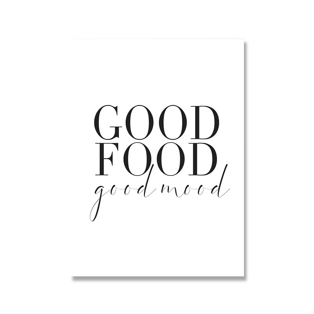Minimalist Good Food Good Mood Bon Appetit Quotes Canvas Painting Black White Posters Wall Art Pictures For Kitchen Home Decor