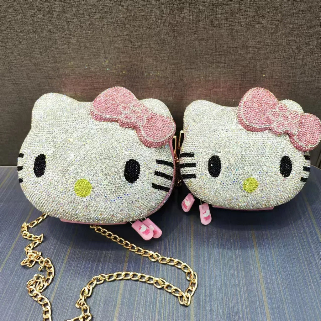 Hot Sanrio Cute Cartoon Hello Kitty Diamond Bag Fashion Girl Messenger Bag Handmade Diamond Inlaid Handbag Decor Girl Gifts