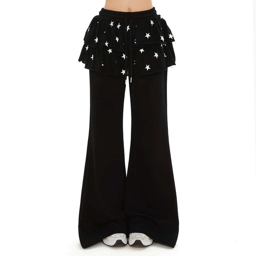 Women's Flare Pants Kpop Designer 2000s Abi Bell Bottom Long - Black
