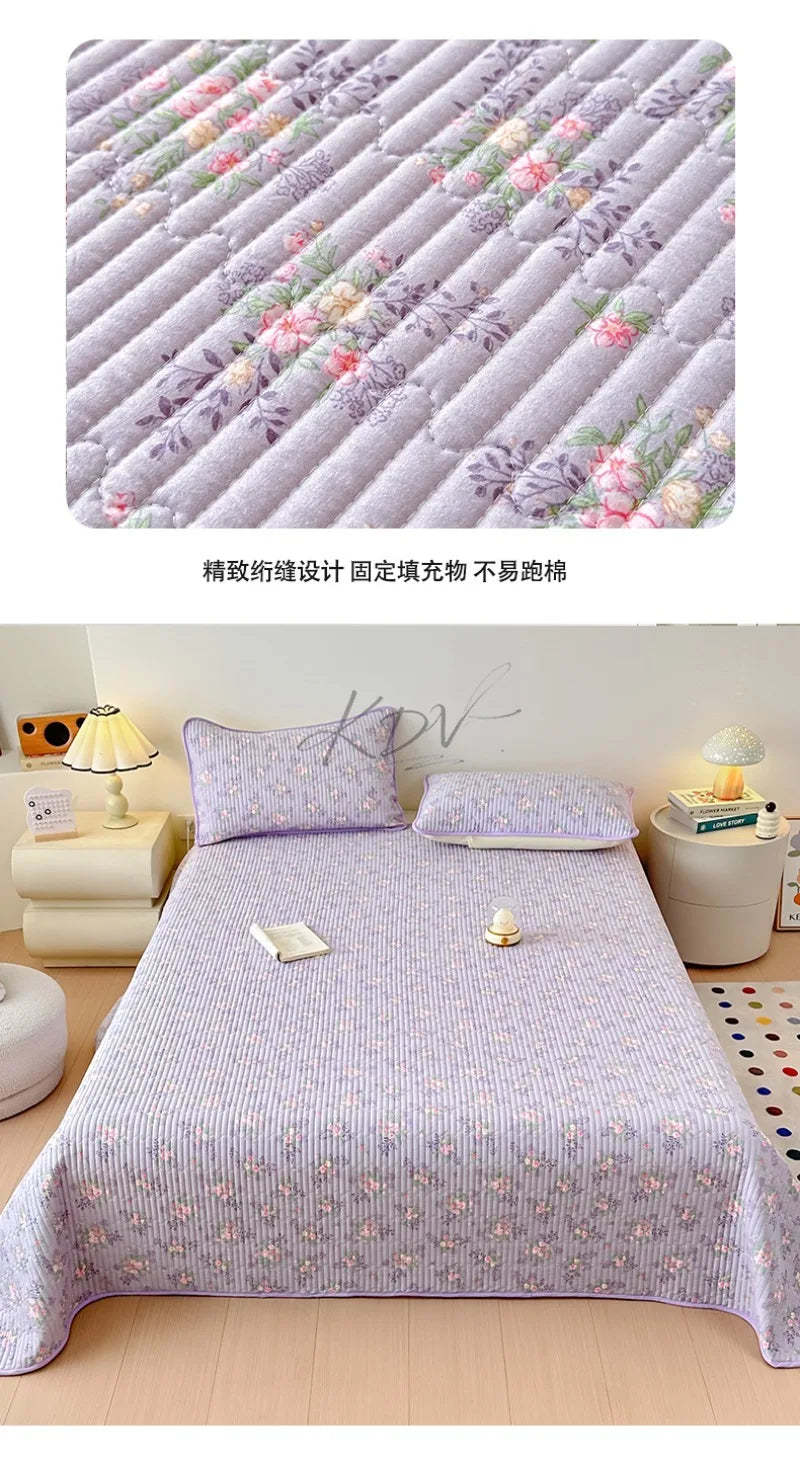Thickened Quilted Bedspread for Single Double Bed Floral Soft Breathable Summer Quilt Machine Washable Dust-proof Bed Cover Set