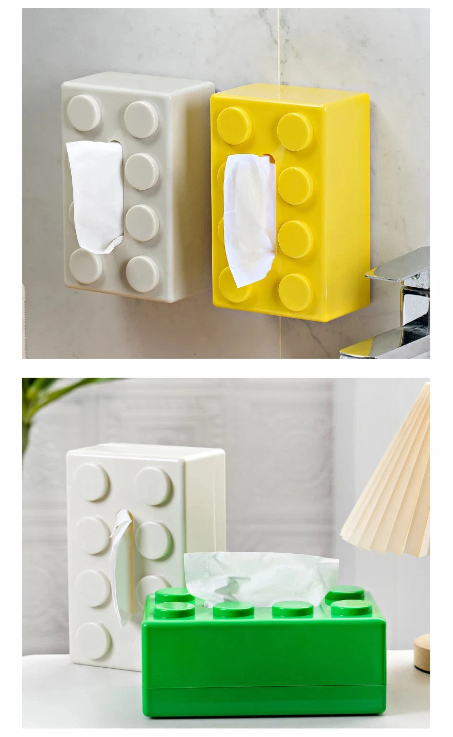 Building Blocks Tissue Box Punch-free Wall-mounted Creative Tissue Box With Spring Home Office Bathroom Waterproof Tissue Box