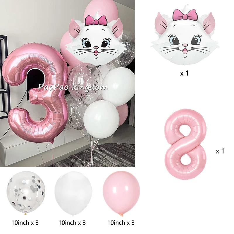 1 Set Marie Cat Theme Balloons Kids Happy Birthday Party Decor Latex Foil Balloons Baby Shower Girl Toys Gift