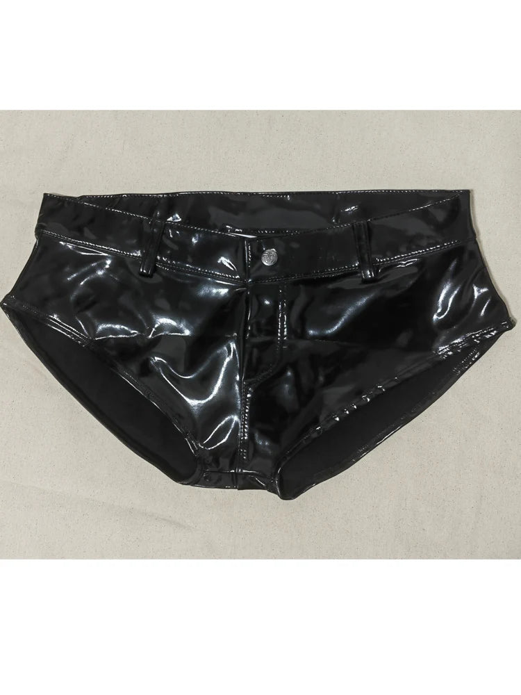 S-5XL Low Waist Wet Look PVC Shorts Shiny PU Leather Hot Pants Short Jeans Sexy Micro Mini Bermudas Trunks Clubwear Streetwear