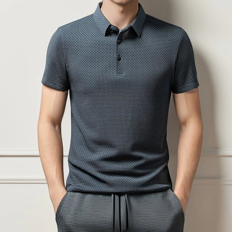 Men's Business Casual Short Sleeved Bone Flower Solid Color
