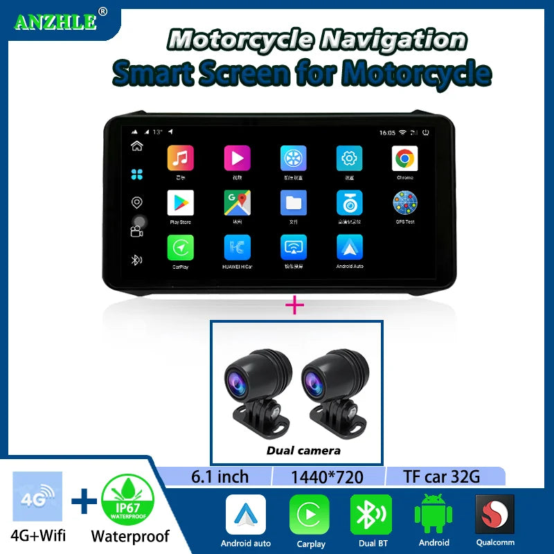 6.1 inch Motorcycle GPS Navigation IP67 Waterproof Wireless Carplay