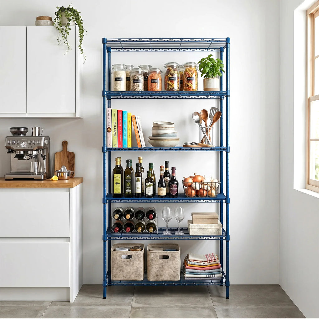 5-Tier Blue Metal Wire Storage Shelving Unit