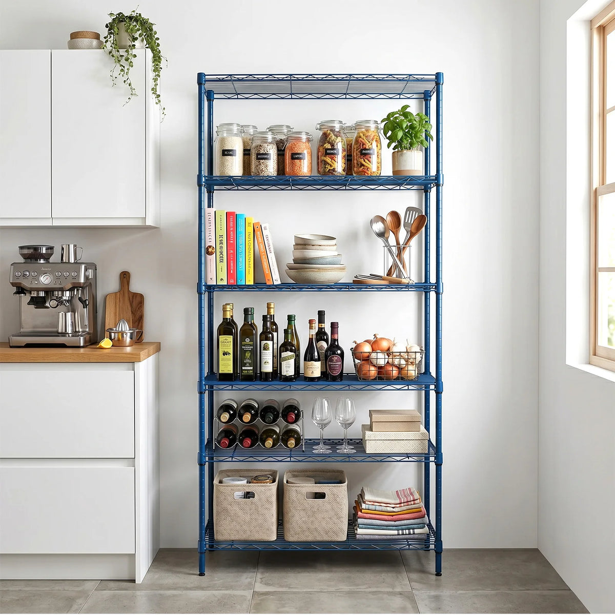 5-Tier Blue Metal Wire Storage Shelving Unit
