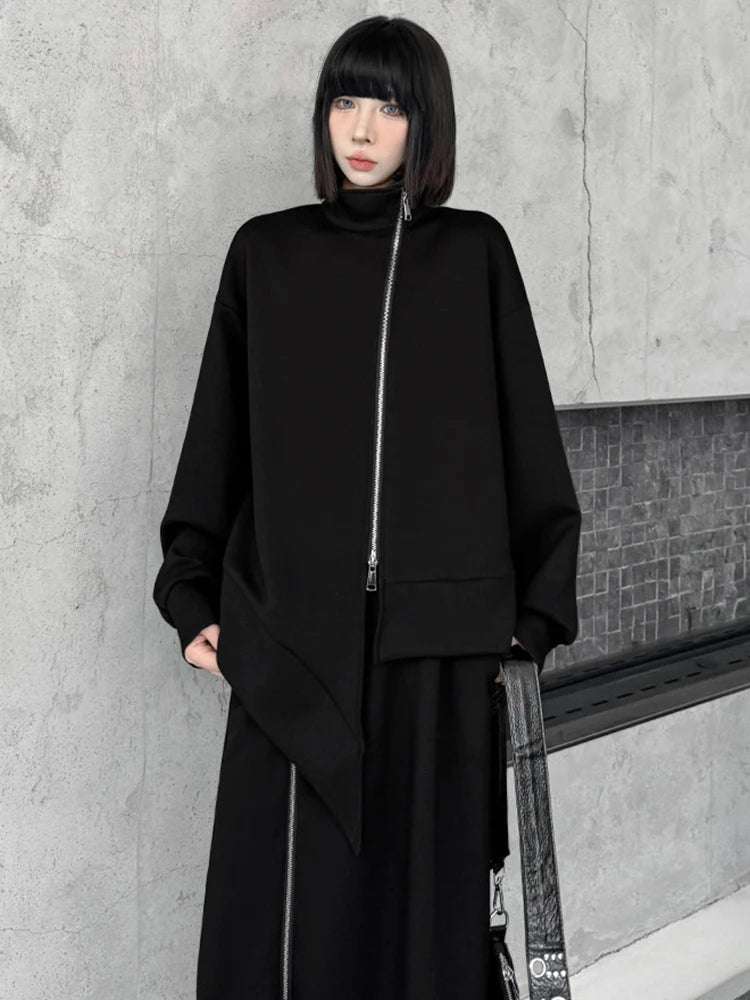 [EAM] Zipper Sweatshirt Half-body Skirt Two Pieces Suit New Turtleneck Long Sleeve Women Fashion Tide Spring Autumn 2026 1DH7237