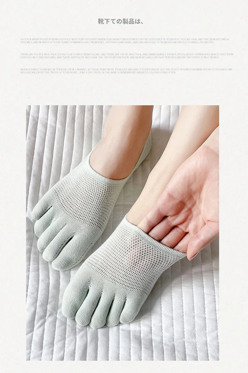 5 Pairs Summer Mesh Toe Socks Women Low Cut Toe Socks with Separate Fingers No-show Slipper Invisible Socks Five Finger