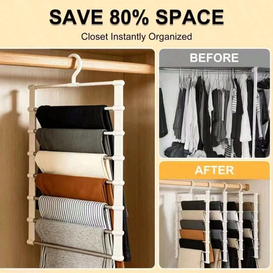 4Pcs Foldable 7‑Layer Plastic Pants Hanger Non Slip Wardrobe Storage Rack Space Saving Organizer For Jeans Leggings Scarves Clothes