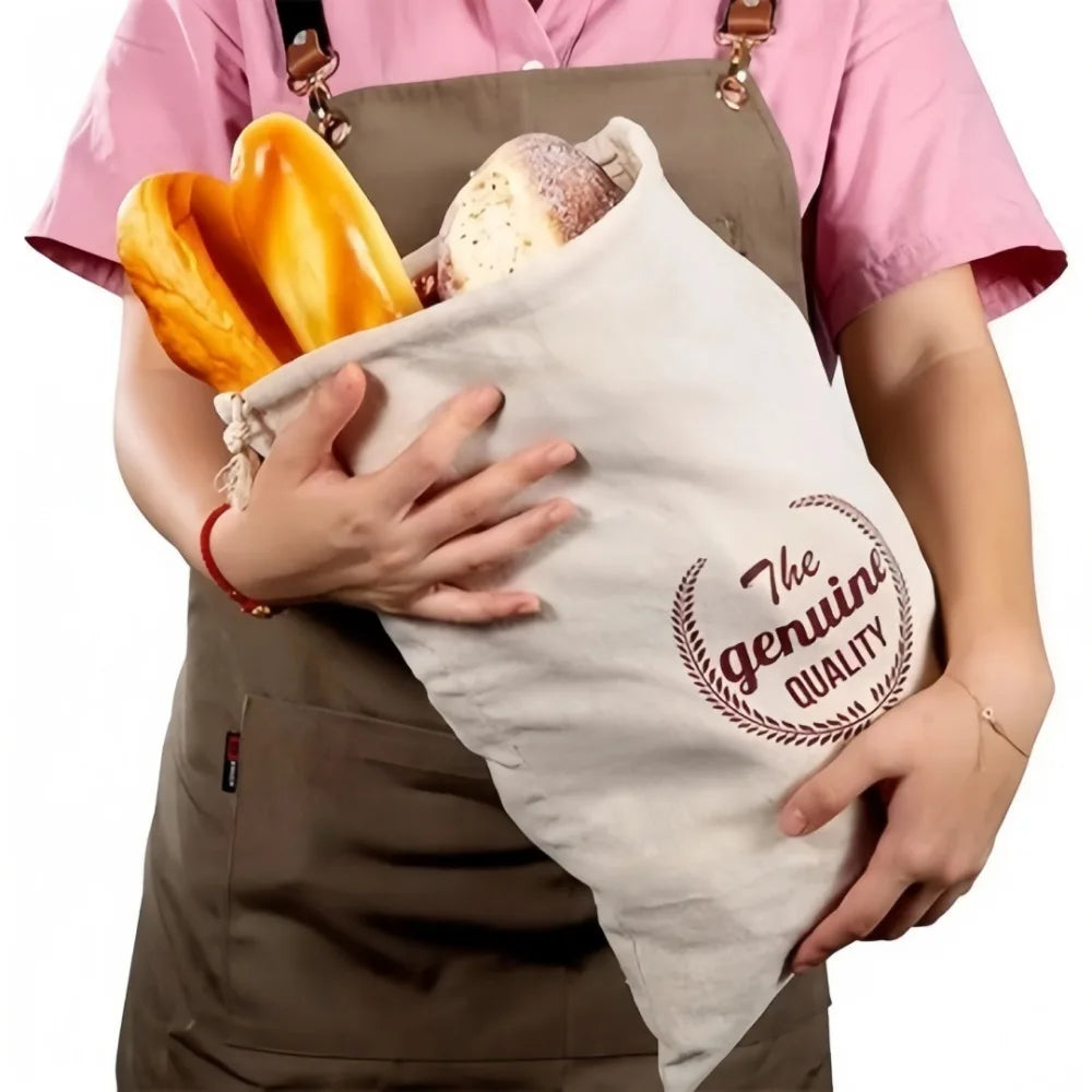Reusable Linen French Loaf Bread Bags Portable Drawstring Bag for Homemade Kitchen Artisan Bread Fresh Friendly Keeping Storage