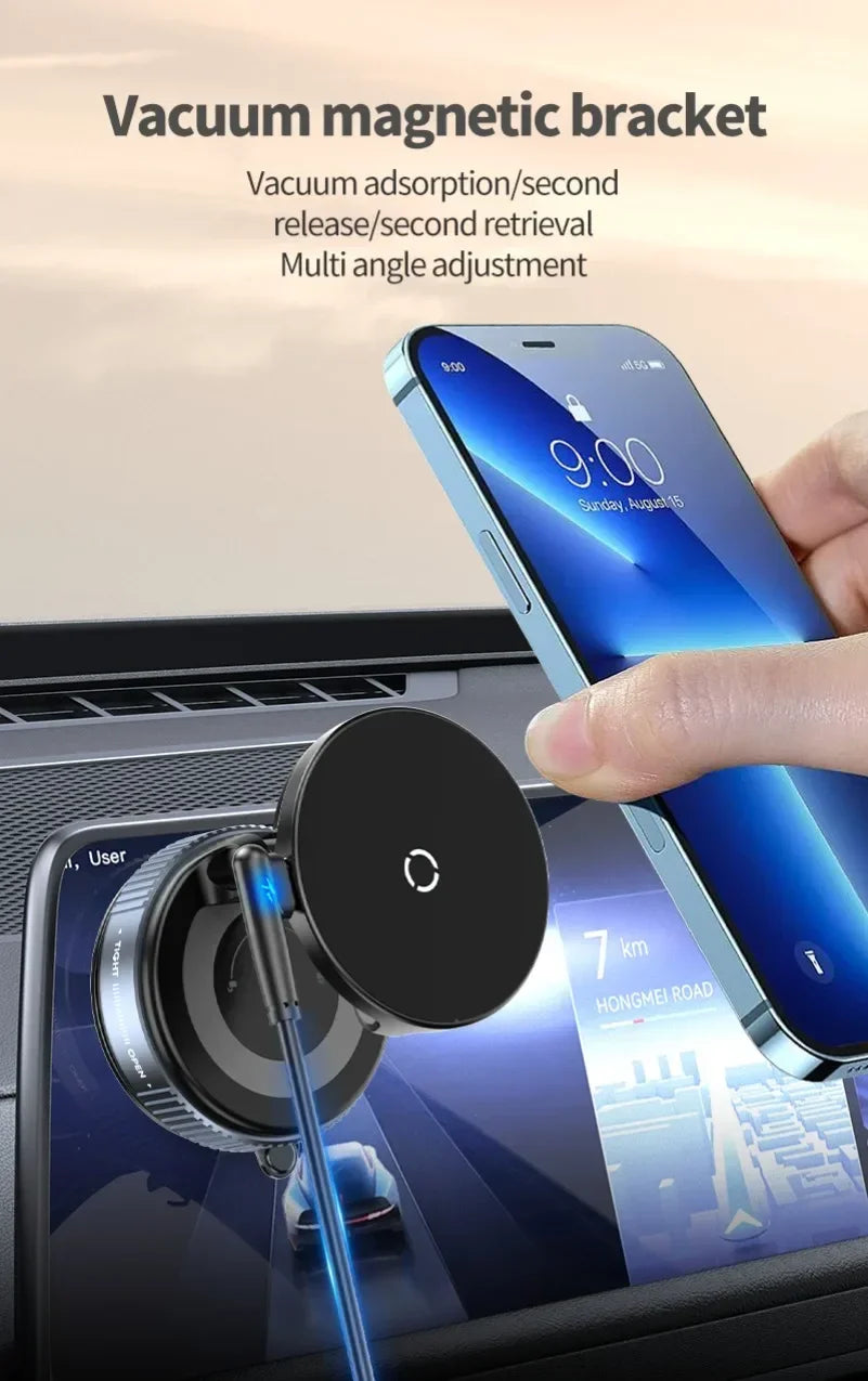 Super Strong Magnetic Car Wireless Charger Phone Holder 360° Rotation Vacuum Suction Cup For iPhone 12-17 Series Fast Charging