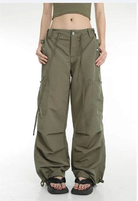 Hip Hop Retro Green Cargo Pants Women Y2K Fashion Harajuku Loose