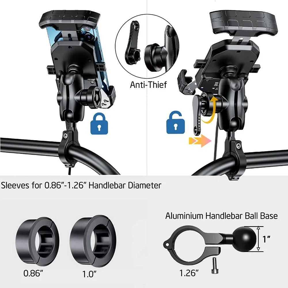 2022 Upgraded 12V Motorcycle Phone Holder 20W Type C PD Quick Charger 15W Wireless Charger Cradle Holder for 4.0-7.0" Cellphone
