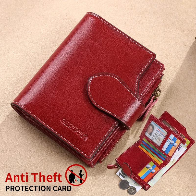 RFID anti-theft brush new three fold multi fold genuine leather cowhide wallet multifunctional anti tamper magnetic card bag sho