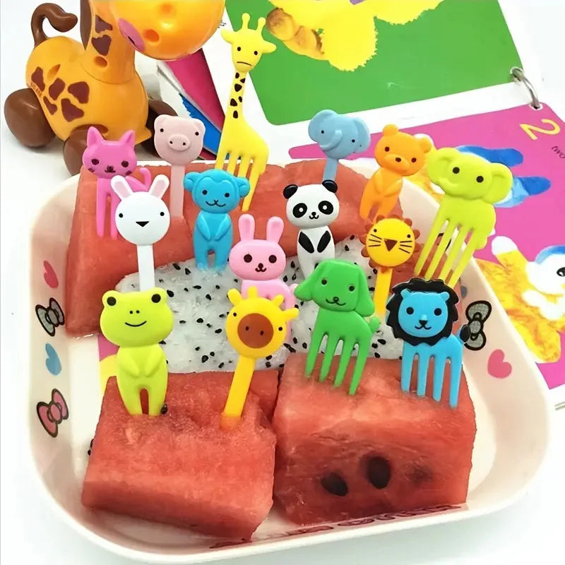 40PCS Fruit Fork Cartoon Kids Cake Fruit Toothpick Mini Animal Fork Food Grade Plastic Bento Lunch Bento Accessories Party Decor
