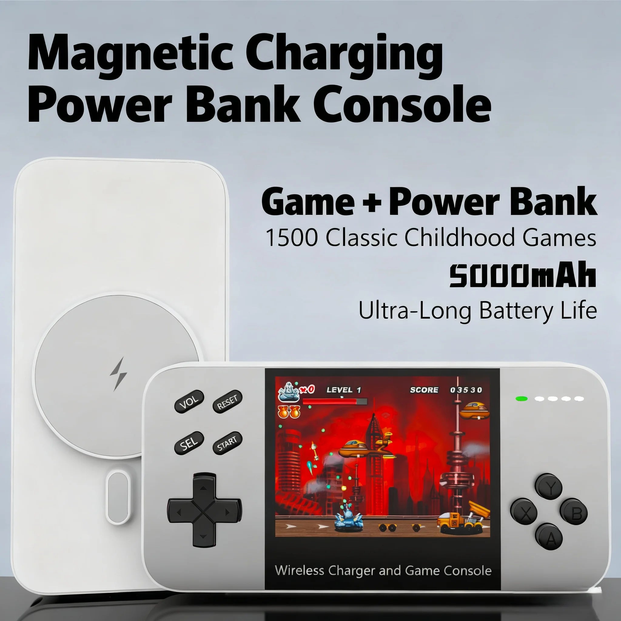 New game console with 1500 games, for Magsafe iPhone 17 16 15 14 13 12 Wireless Charger 5000mAh Power bank Phone backup battery