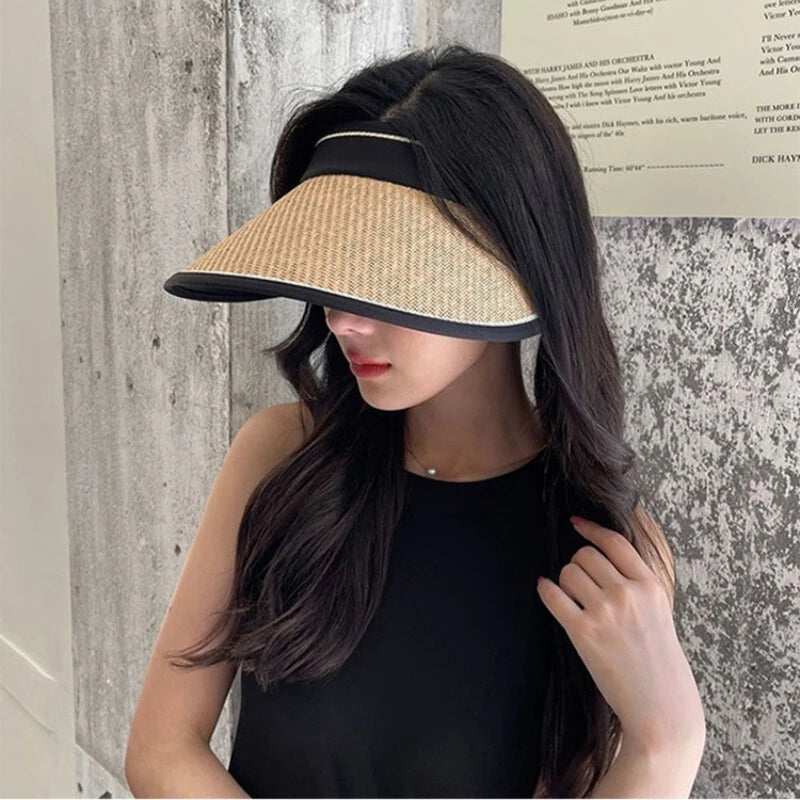 3 Colors Foldable Wide Brim Straw Sun Hats Portable UV Protection Cap Breathable Sunscreen Hat for Women Men Outdoor Beach Hat