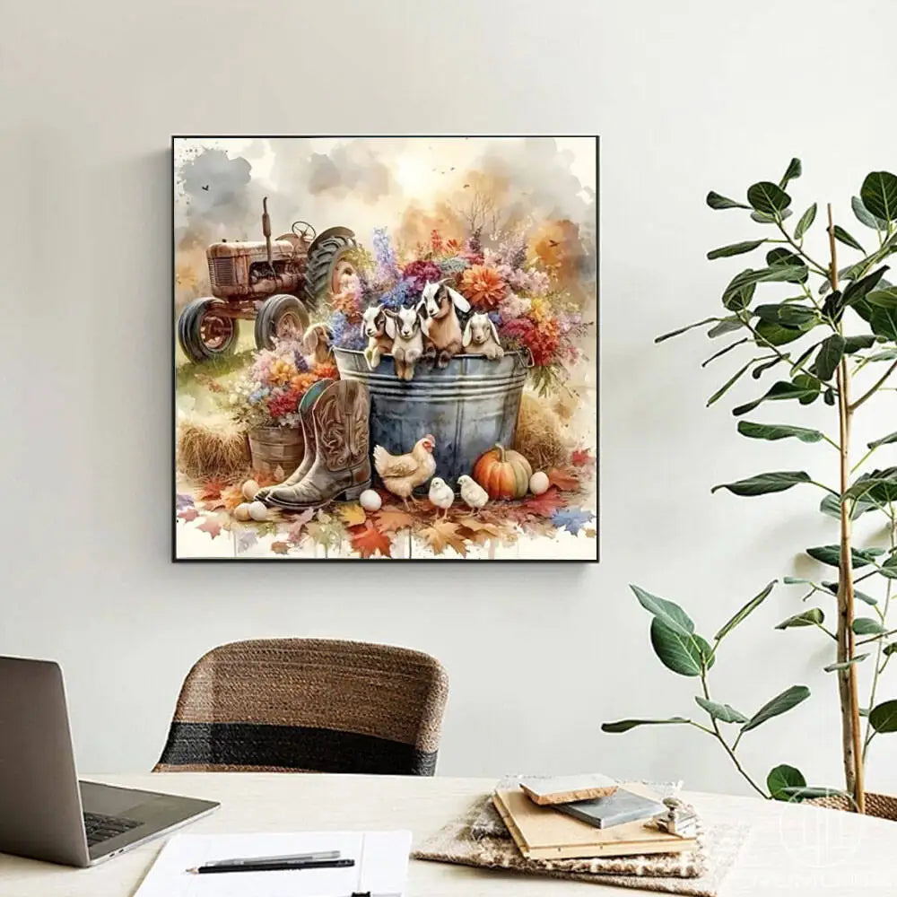 Huacan New Arrivals Diamond Painting Farm Animal 5D Diy Embroidery Mosaic Kits Autumn Scenery Picture Of Rhinestones