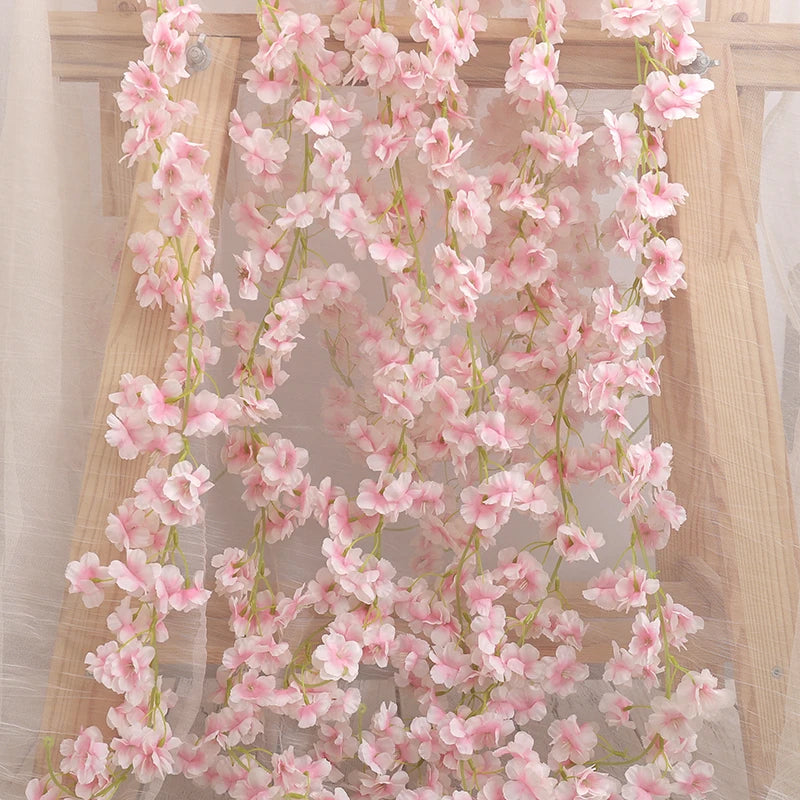 Artificial Sakura Flowers Vine Hanging Fake Floral Garland Home