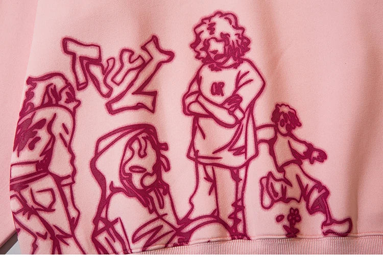 2025 Men Streetwear Pink Hoodie Sweatshirt Funny Cartoon Graphic Hoodie Autumn Harajuku Anime Hooded Pullover Hip Hop Hipster