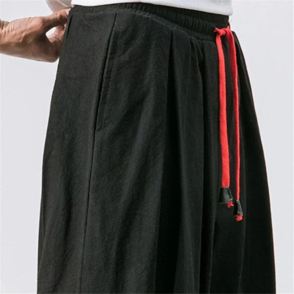 Men's Cotton Linen-like Wide Leg Pants Casual Loose Fit