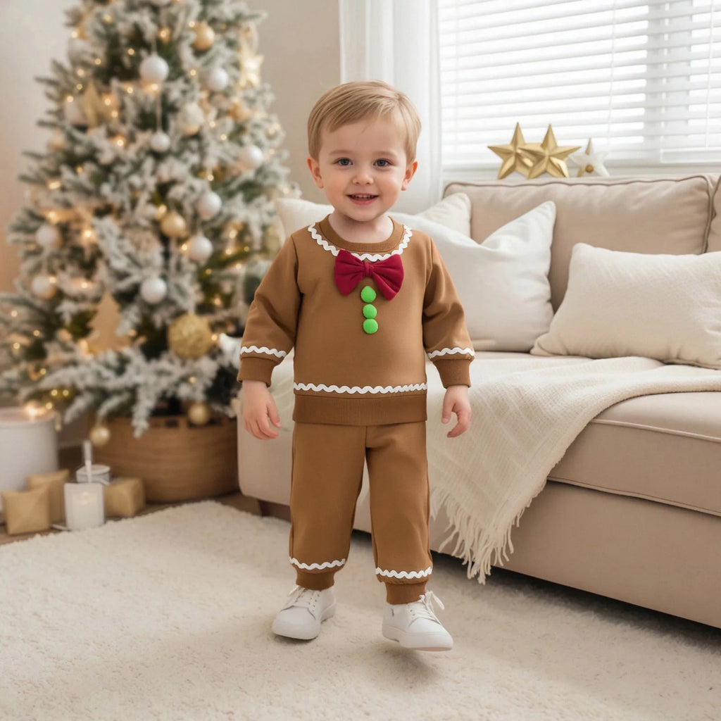 Toddler Baby Boy Girl Gingerbread Outfit Long Sleeve Sweatshirt and Pants Infant Newborn Christmas Outfits