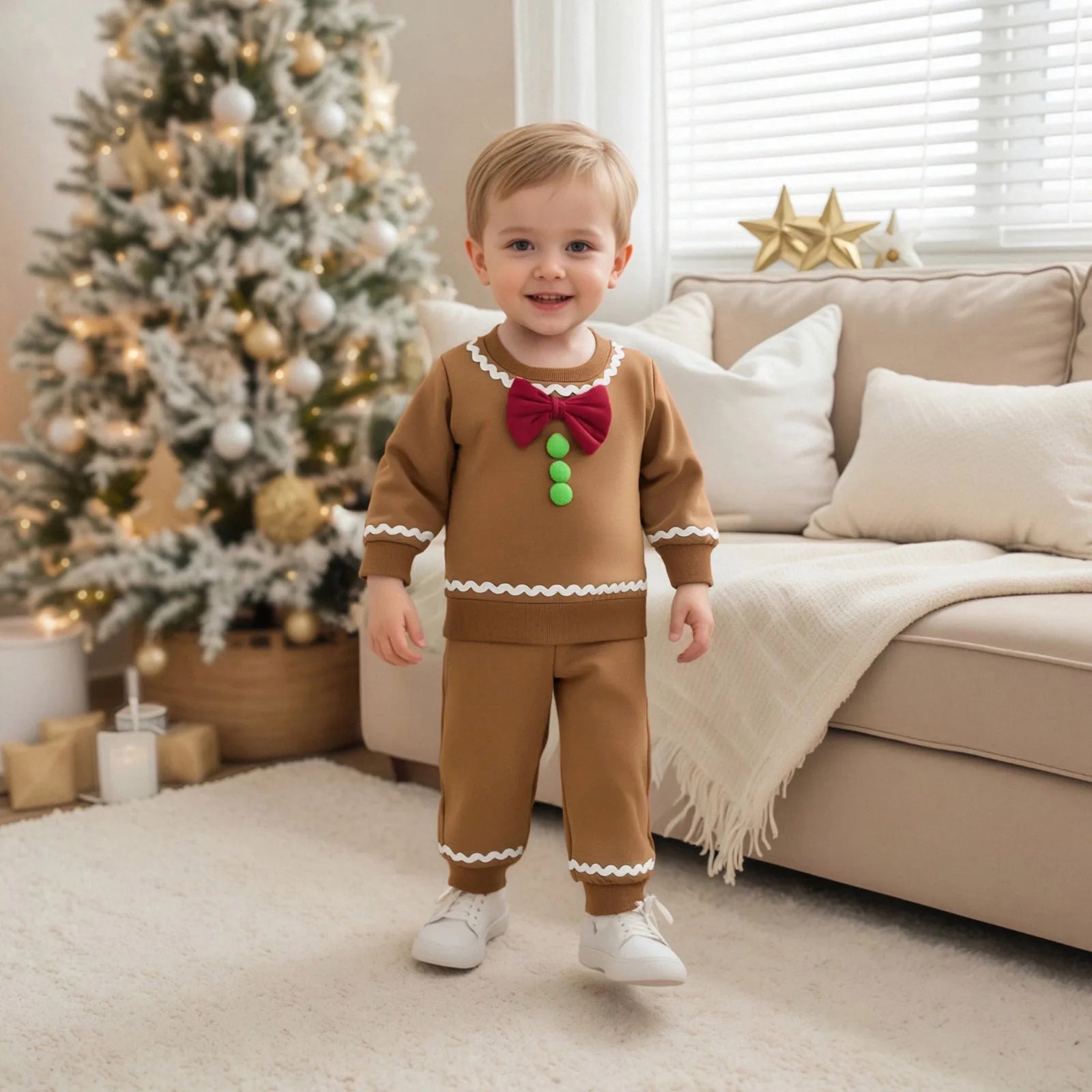 Toddler Baby Boy Girl Gingerbread Outfit Long Sleeve Sweatshirt and Pants Infant Newborn Christmas Outfits