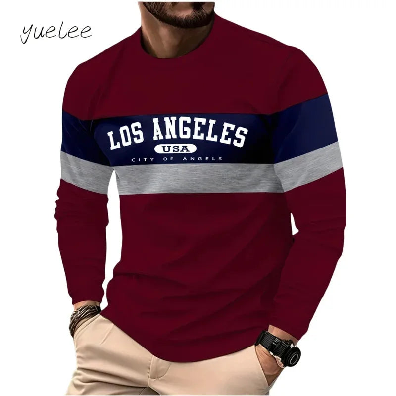 Men's T-Shirt Fashion Striped 3D Print Long Sleeve T Shirt Man