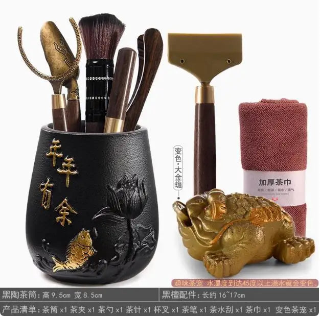 Kungfu Tea Set Accessories, Tea Ceremony, Six Gentlemen Whole Set, Black Sandalwood, Solid Wood Tea Clip, Bamboo Tweezers