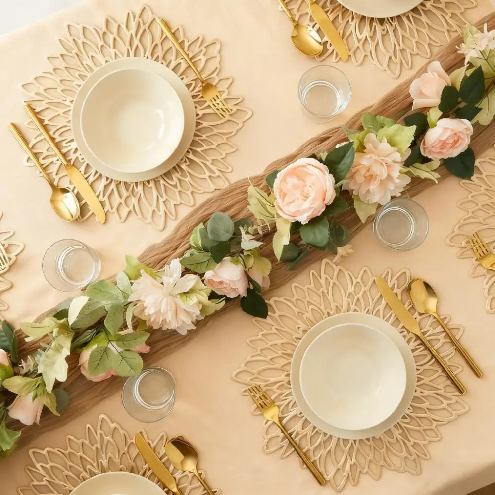 4 PC/6 PC Gold Placemats Coasters Round Wipeable Vinyl