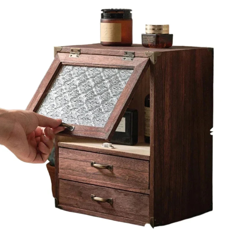 Multifunctional Wooden Desk Organizer with Drawers Desktop Storage Box for Home and Office Elegant Storage Solution for Sundries