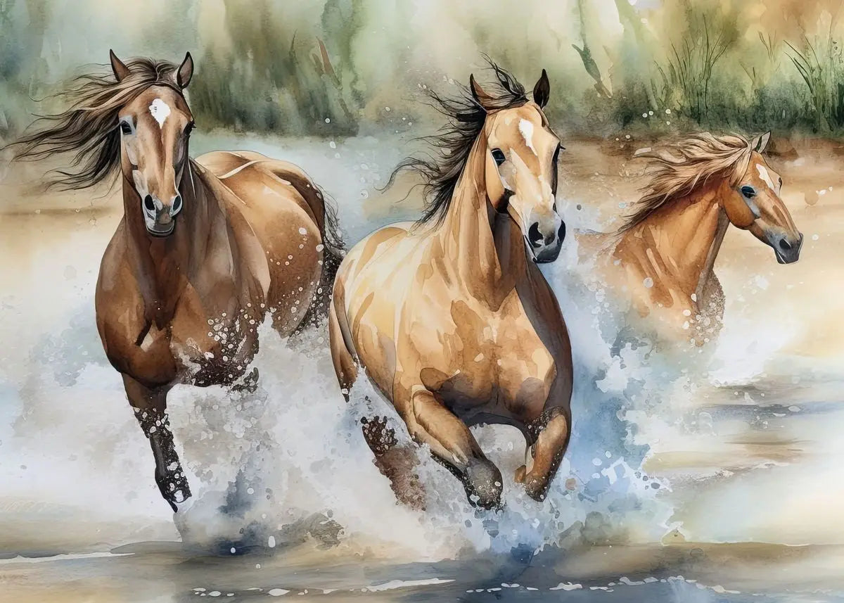 Handsome Horse Watercolor Painting Canvas Poster Animals Wall Art Pictures for Living Room Bedroom Playroom Modern Home Decor