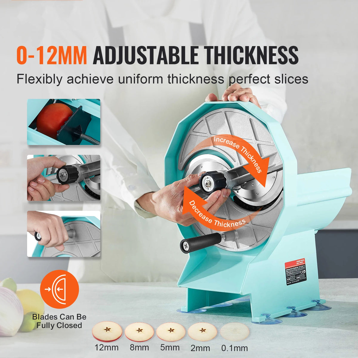 SucceBuy Manual Vegetable Fruit Slicer 0-0.5"/0-12mm Adjustable Commercial Slicer