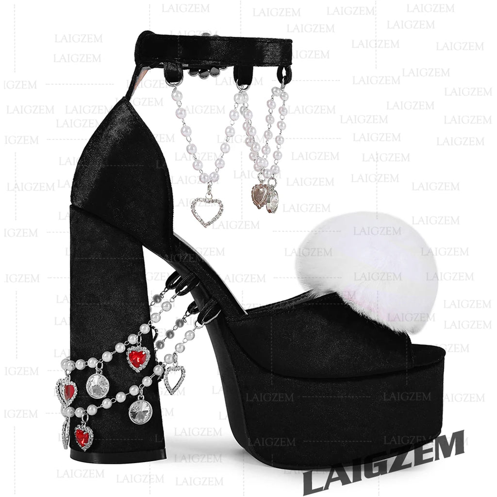 LAIGZEM Women Platform Sandals Peep Toe Thick High Heels Pumps